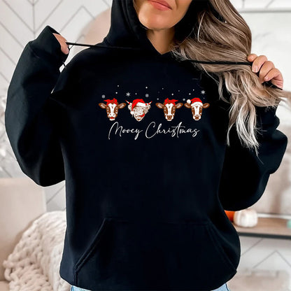 Teesdily | Mooey Christmas Shirt, Christmas Cow Sweatshirt, Funny Cow Christmas Shirt, Farm Christmas Hoodie Mug, Cow Lover Gifts