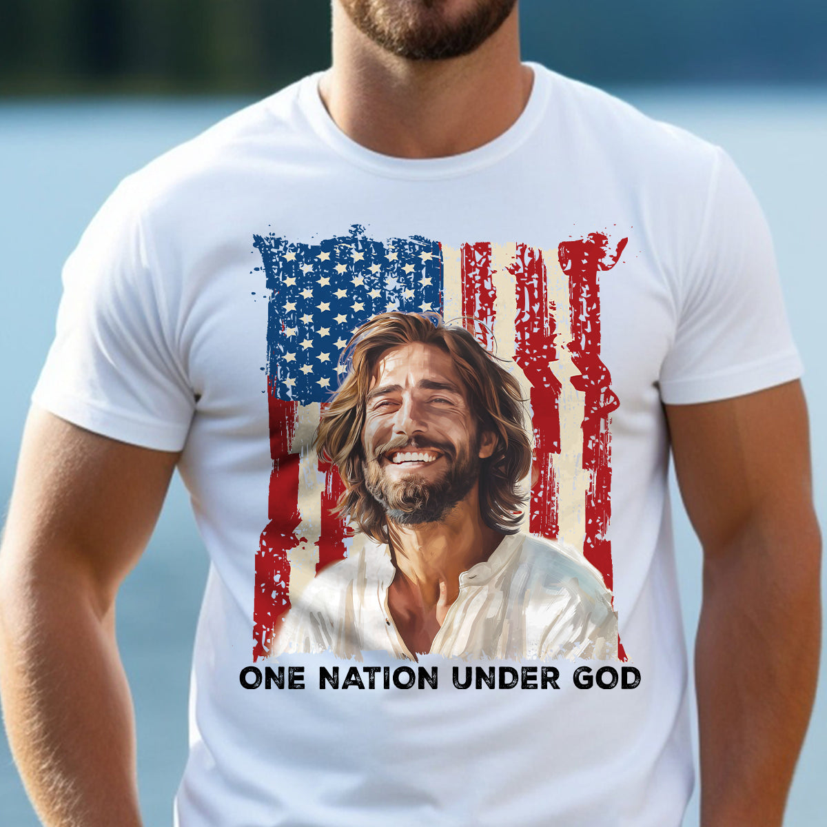 Teesdily | Jesus American Flag Shirt, One Nation Under God Sweatshirt, Christ God Hoodie, Jesus Mug Cup, Happy Independence Day, Gift For Jesus Lover