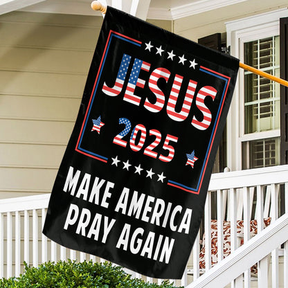 Teesdily | American Flag House Flag, Jesus 2024 Make America Pray Again Garden Flag With Stand, Jesus Home Decoration, Christian Patriotic Flag Gifts