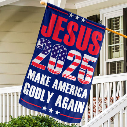 Teesdily | Jesus American Flag, Jesus 2024 Make America Godly Again House Garden Flag, Patriotic Flags, Independence Day Outdoor Decor Gifts