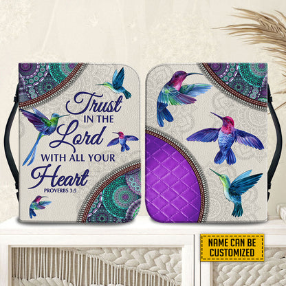 Teesdily | Hummingbird Mandala Customized Bible Bags, Trust In The Lord With All Your Heart Bible Purse, Christian Gifts For Women, Bible Accessories