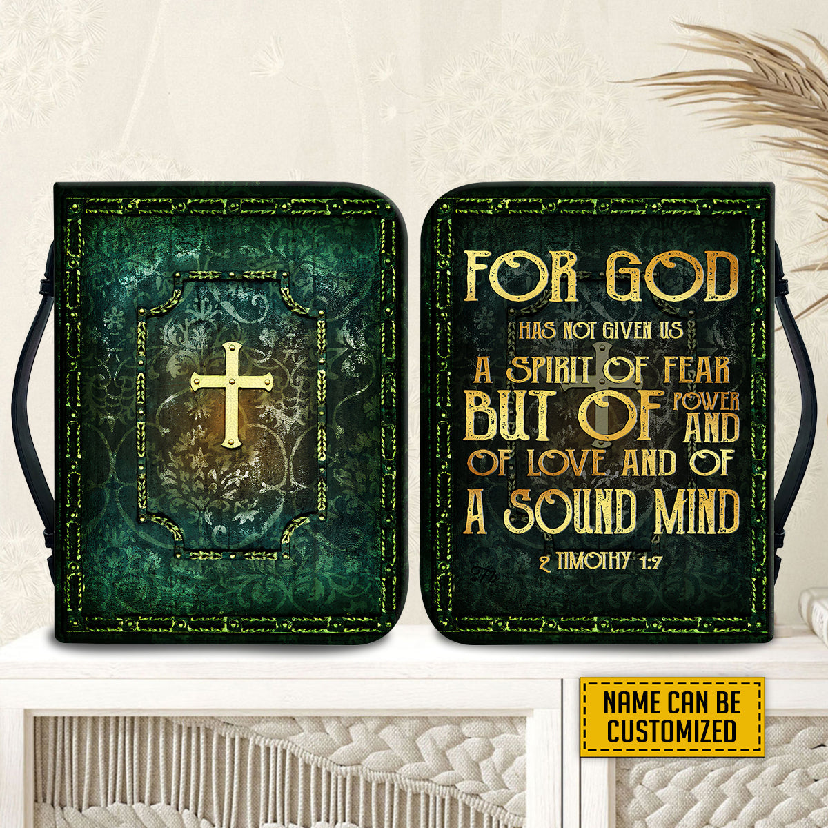 Teesdily | Customized Christian Cross Bible Carrier, For God Has Not Given Us A Spirit Of Fear, Jesus Bible Holder, Gifts For Pastor Bible Cover