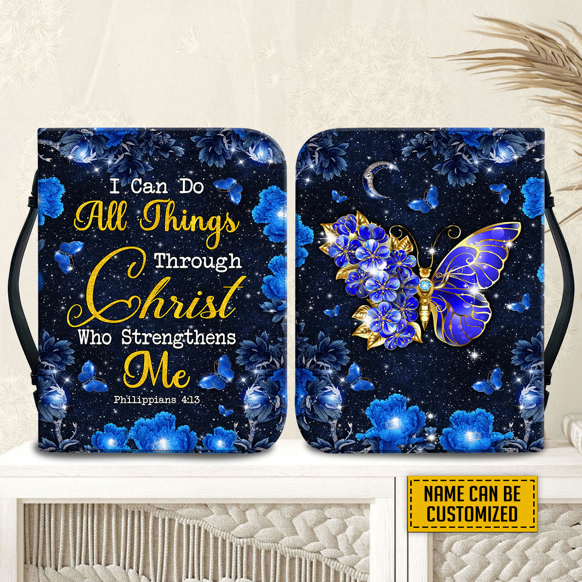 Teesdily | Butterfly Jewelry Custom Bible Carrier, I Can Do All Things Through Christ Bible Case, Women Girl Leather Bible Covers, Religious Gifts