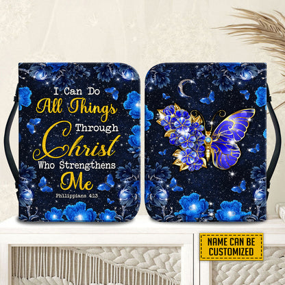 Teesdily | Butterfly Jewelry Custom Bible Carrier, I Can Do All Things Through Christ Bible Case, Women Girl Leather Bible Covers, Religious Gifts