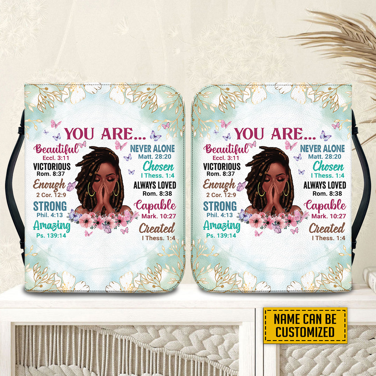 Teesdily | Black Girl Customized Bible Cover, God Affirmations Bible Bags, Black Queen Bible Cover With Handle, Black Pride Month Gift For Christians