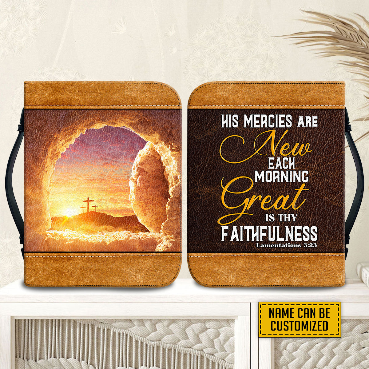 Teesdily | Customized Jesus Resurrection Bible Bag, His Mercies Are New Each Morning Bible Cover, Inspirational Quote Bible Holder, Catholic Gifts