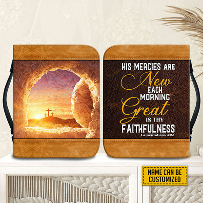 Teesdily | Customized Jesus Resurrection Bible Bag, His Mercies Are New Each Morning Bible Cover, Inspirational Quote Bible Holder, Catholic Gifts