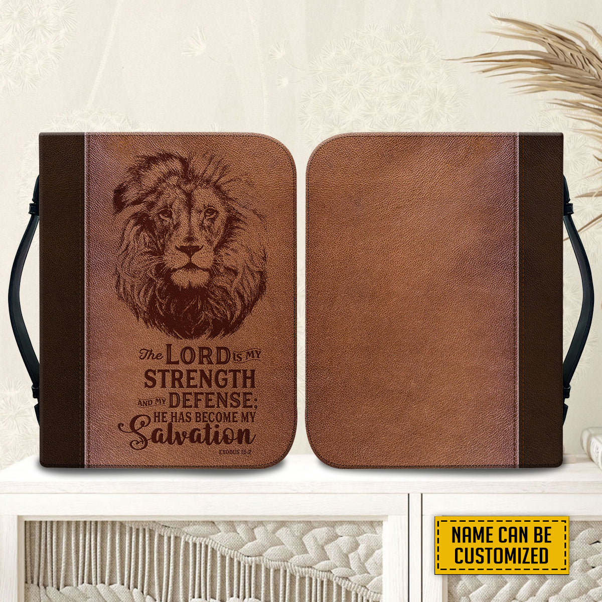 Teesdily | Lion Of Judah Personalized Bible Cover, The Lord Is My Strength And My Defense He Has Become My Salvation Bible Bags, Baptism Gifts