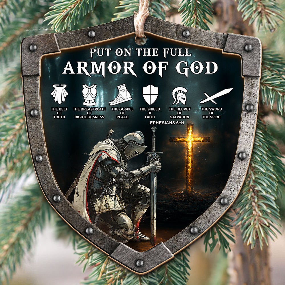 Teesdily | Personalized Warrior Of Jesus Wooden Ornament Christmas, Put On The Full Armor Of God Ornament 2024, Family Keepsake Decor Xmas Tree Gift