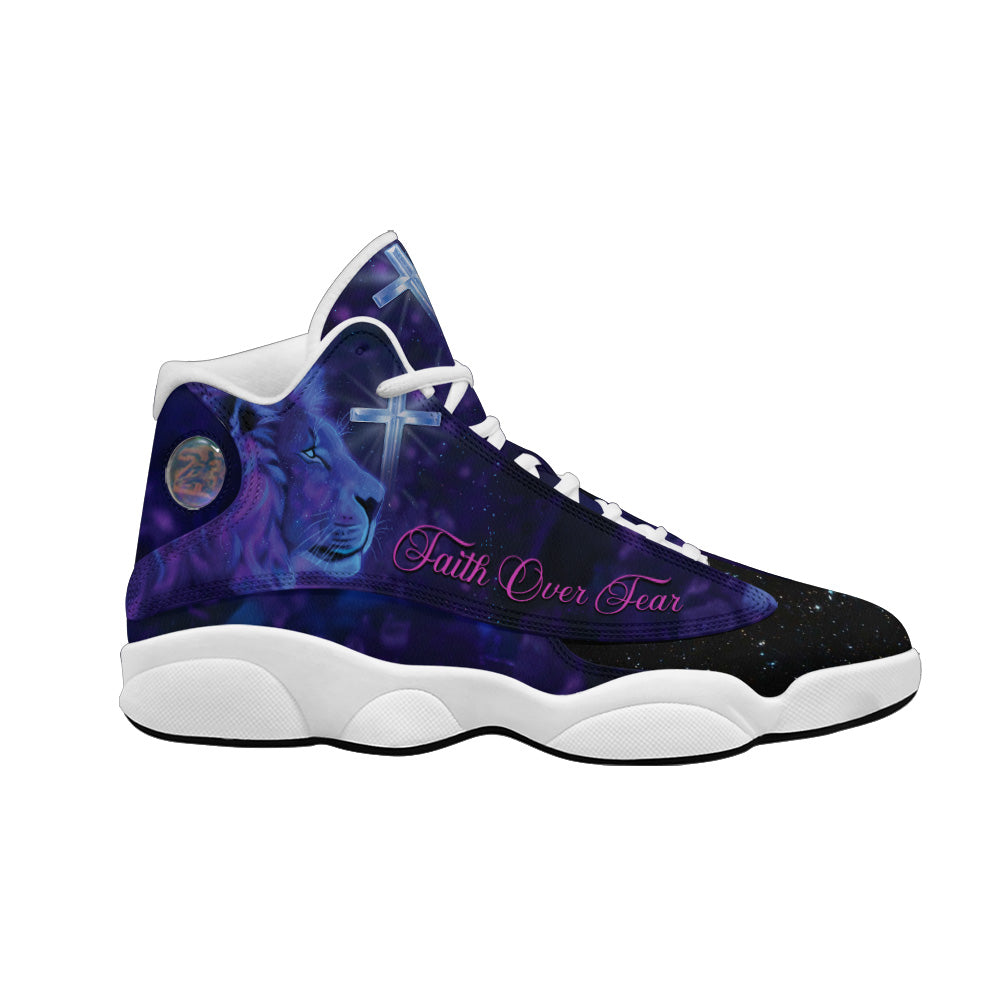 Teesdily | Jesus Lion Cross Basketball Shoes, Let Us Love One Another For Love Comes From God Running Shoes, Faith Religious Gift