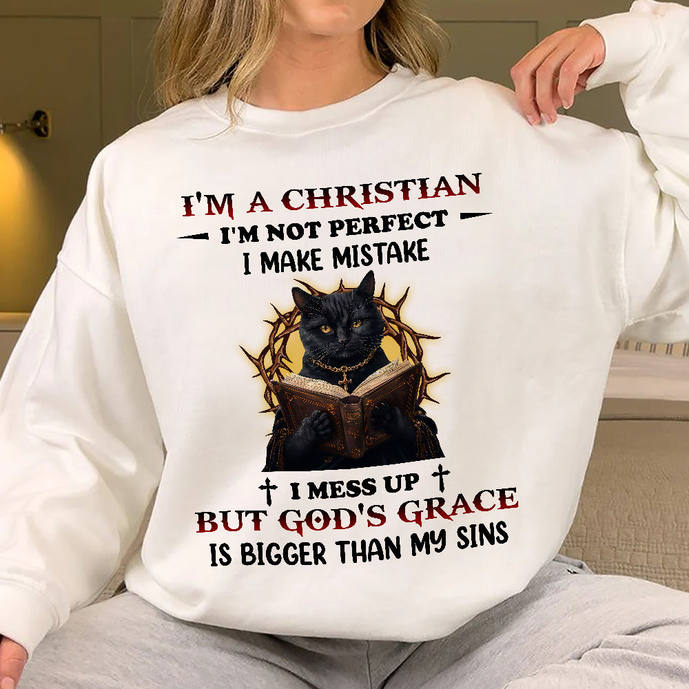 Teesdily | I'm A Christian Shirt, Black Cat Reading Bible Book Sweatshirt, Religious Basic Hoodie Mug, Jesus Lover Gifts