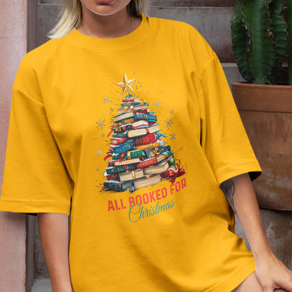 Teesdily | All Booked For Christmas Shirt, Bookworm Christmas Sweatshirt, Bookish Hoodie Mug, Gift For Librarian Book Lover