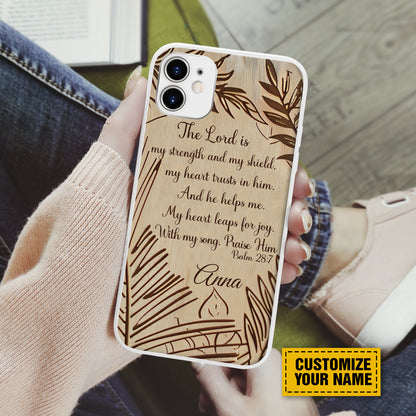 Teesdily | Customized Jesus Christ Phone Case, The Lord Is My Strength Wooden Print Religious Phone Cover, Jesus Lover Gift, Christian Gifts