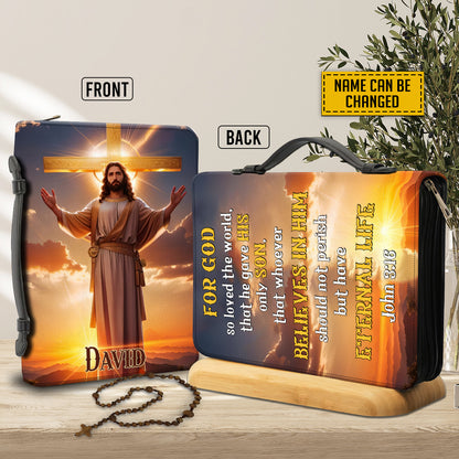 Teesdily | Custom Name Jesus Bible Cover, Jesus Christ Heaven Bible Case, For God So Loved The World Bible Accessories, Christian Gifts For Easter Day