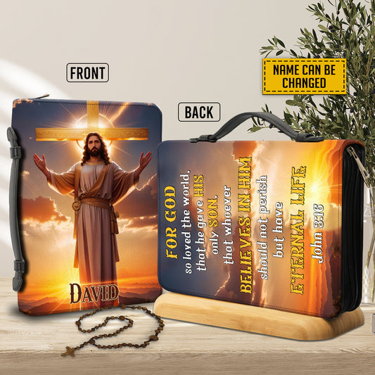 Teesdily | Custom Name Jesus Bible Cover, Jesus Christ Heaven Bible Case, For God So Loved The World Bible Accessories, Christian Gifts For Easter Day