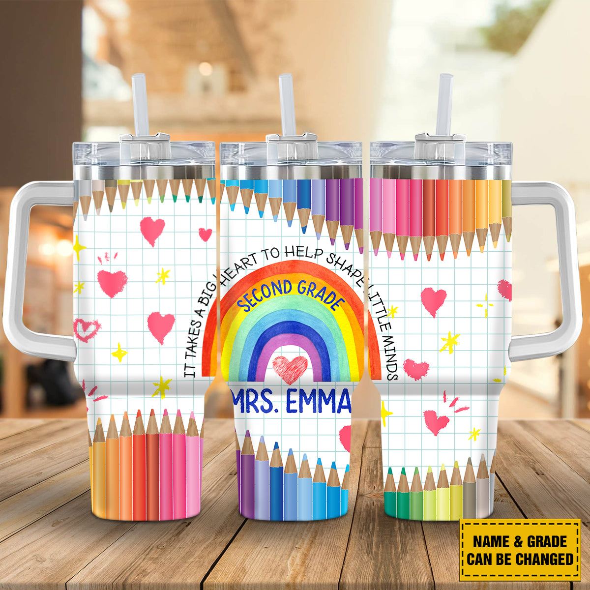 Teesdily | Teacher Personalized 40oz Tumbler It Takes A Big Heart To Help Shape Little Minds Insulated Tumbler teacher Crayon Tumbler Teacher Gifts