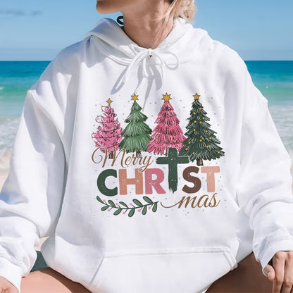 Teesdily | Merry Christmas Shirt, Jesus Christmas T-shirt, Christian Christmas Tree Sweatshirt, Holiday Christmas Hoodie Mug Gift