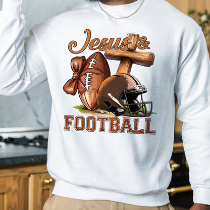 Teesdily | Jesus Football Shirt, Jesus Christ Cross Game Day Sweatshirt, Christian Football Family Hoodie Mug, Football Mom Gift