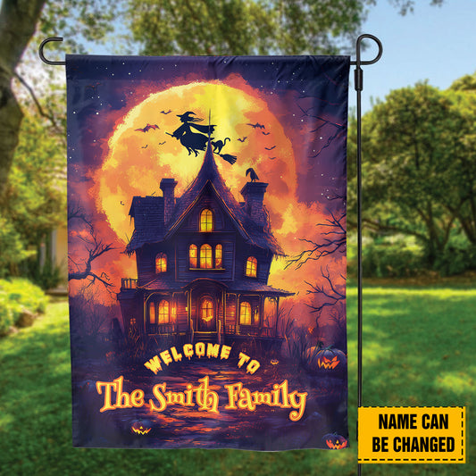 Teesdily | Personalized Halloween Garden Flag Design, Welcome To My Family Halloween Party House Flag, Gifts For Holiday