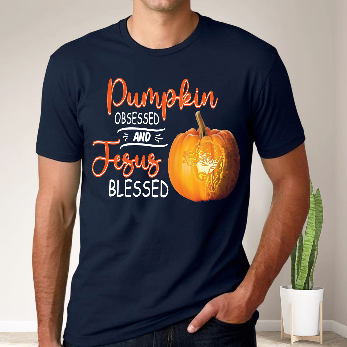 Teesdily | Jesus Pumpkin Shirt, Pumpkin Obsessed And Jesus Blessed Autumn Tee Sweatshirt Hoodie Mug, Christian Apparel, Pumpkin Jesus Lovers Gifts