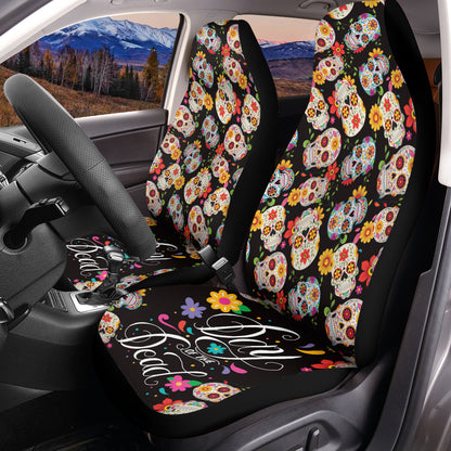 Teesdily | Sugar Skull Car Seat Cover, Mexican Day Of The Dead Front Seat Cover, Flower Dia De Los Muertos Protection Seats, Halloween Gift, Car Decor