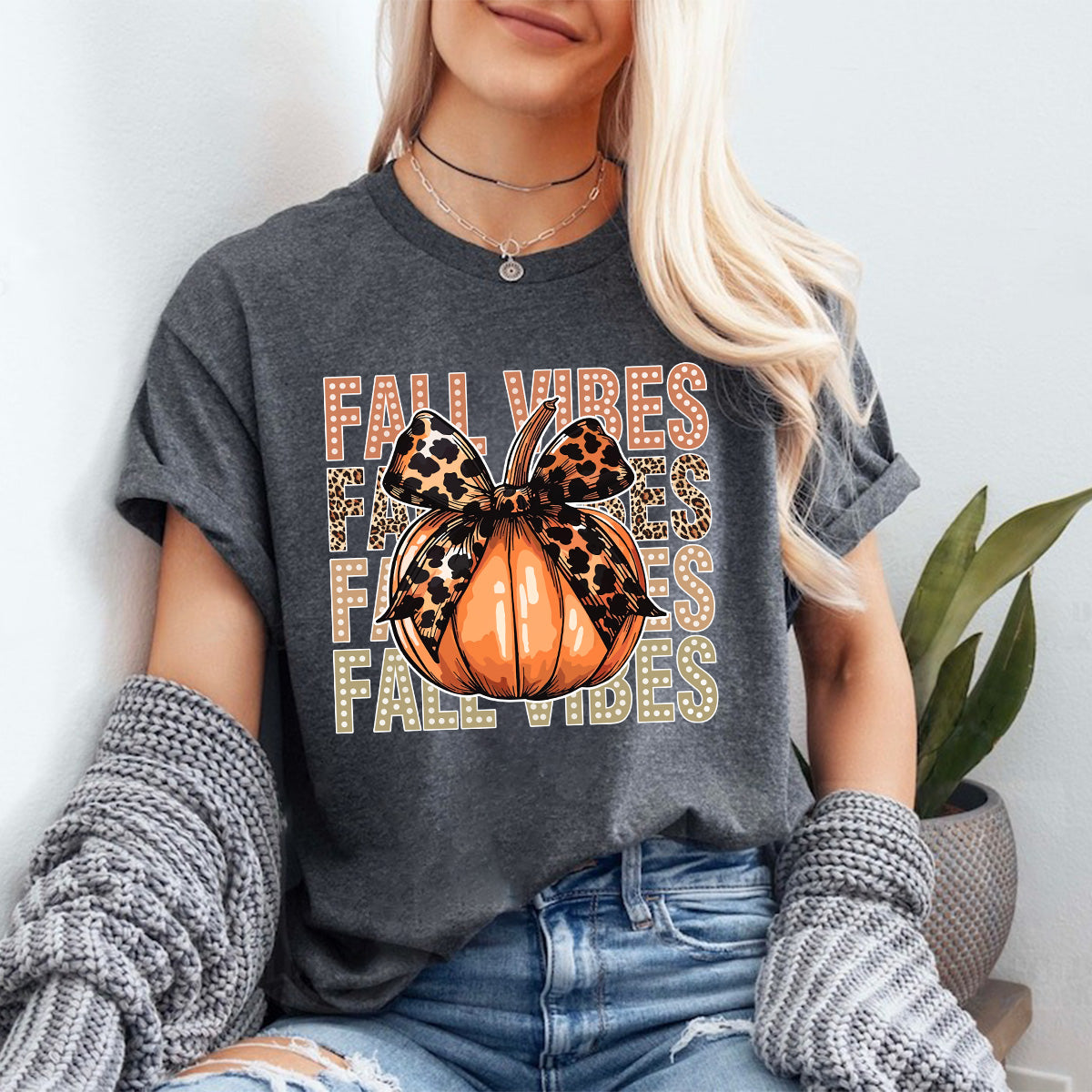 Teesdily | Retro Fall Vibes Pumpkin Bow Shirt, Halloween Pumpkin Ghost Bow Leopard Sweatshirt, Happy Fall Hoodie Mug, Fall Tee