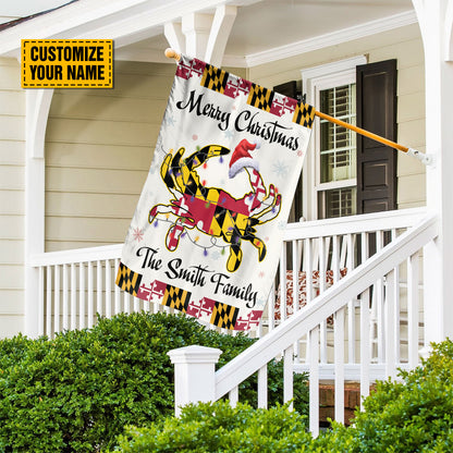 Teesdily | Customized Maryland Crab Christmas Flag Garden, Merry Christmas Maryland House Flag, Crab Santa Yard Flag Banner Decor, Christmas Gift