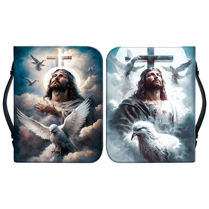 Teesdily | Customized Jesus Praying Doves Bible Holder Jesus Heaven Personalized Bible Case Religious Gift For God Believers