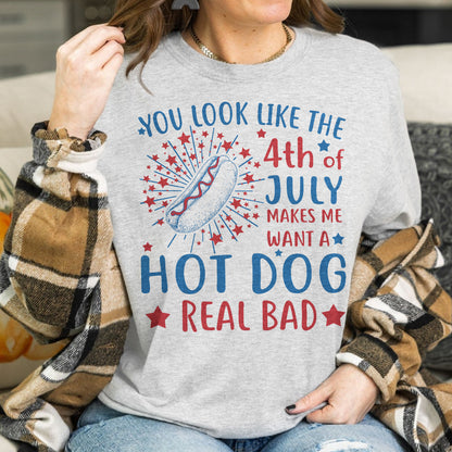 Teesdily | Hotdog Funny Independence Day Shirt, You Look Like The 4th Of July Sweatshirt Hoodie Mug, Retro Vintage America