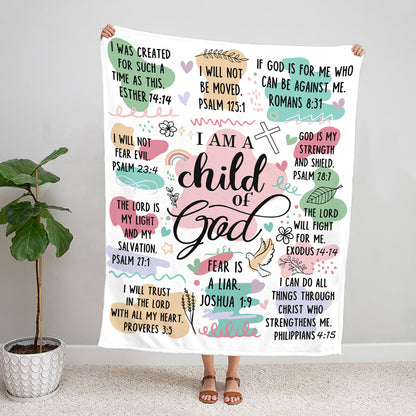 Teesdily | Jesus Christian Blanket, I Am A Child Of God Lightweight And Premium Fleece Blanket, Blanket For Family Adults Kids