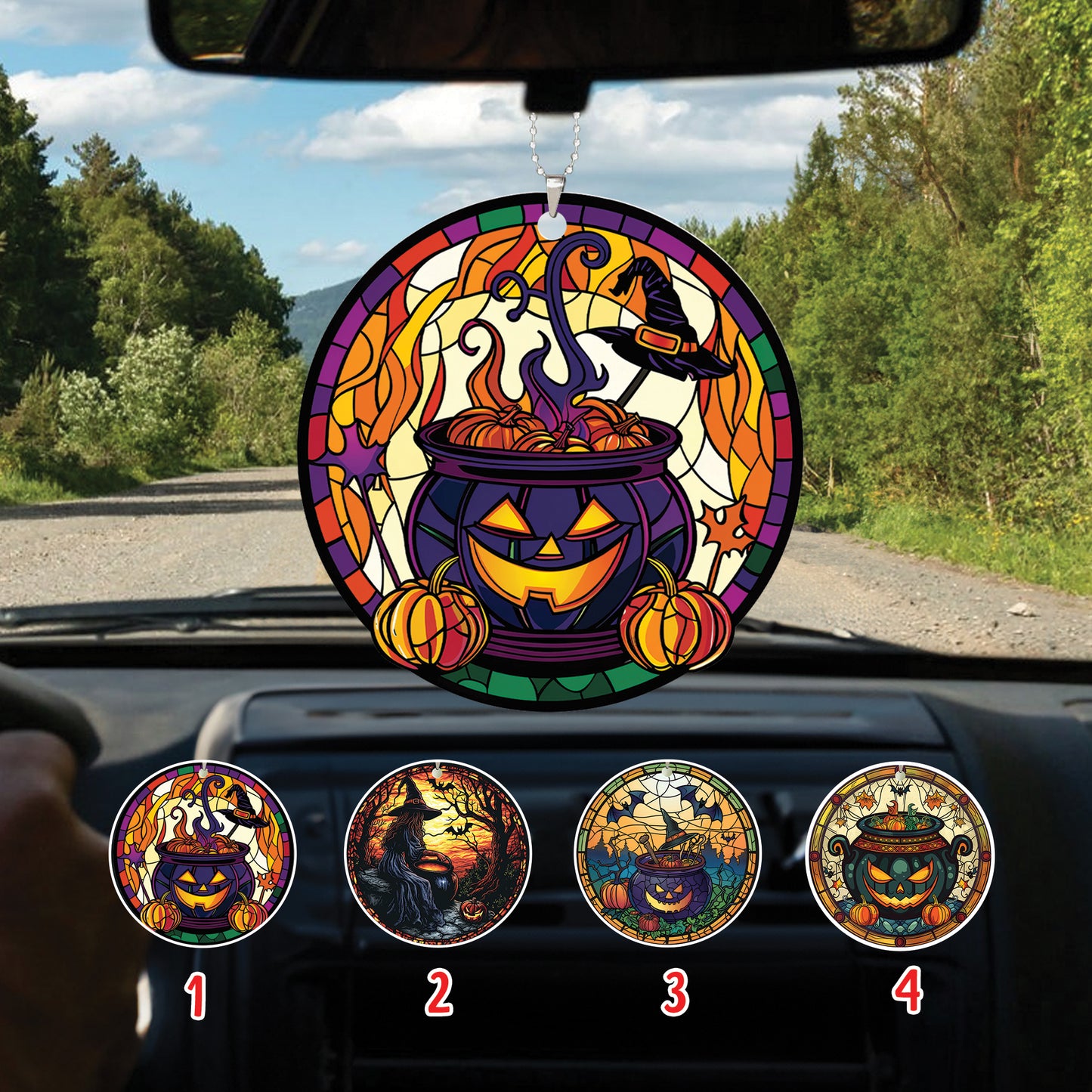 Teesdily | Halloween Ornament Witch Car Pendant Hanging, Pumpkin Bat Poison Witch Car Rear View Mirror, Halloween Witch Ornament Decor, Holiday Gift