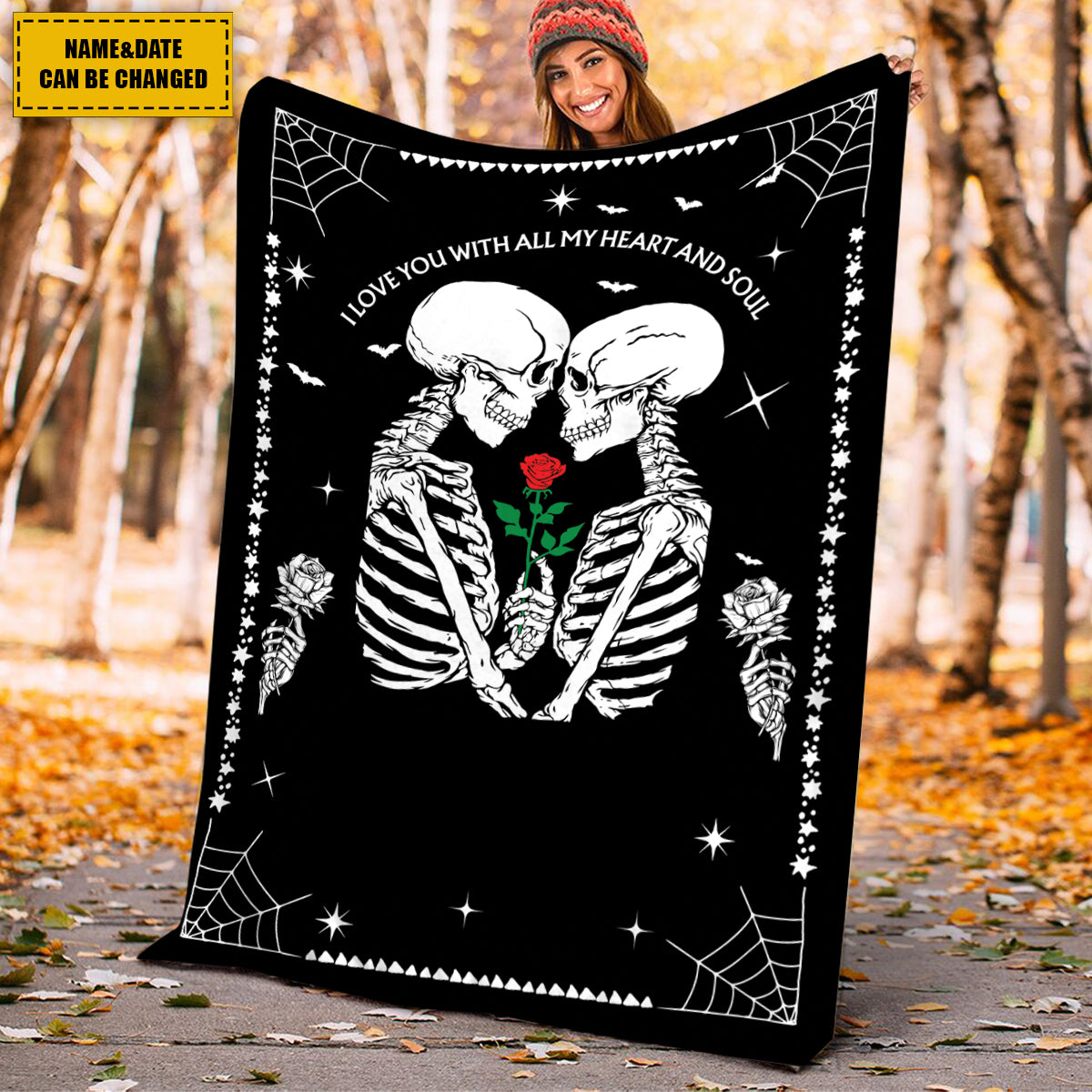 Teesdily | Customized Skull Fleece Throw Blanket For Kids Teens Couple Skeleton Bed Blanket Gothic Fleece Throw Blanket Halloween Theme Goth Gifts