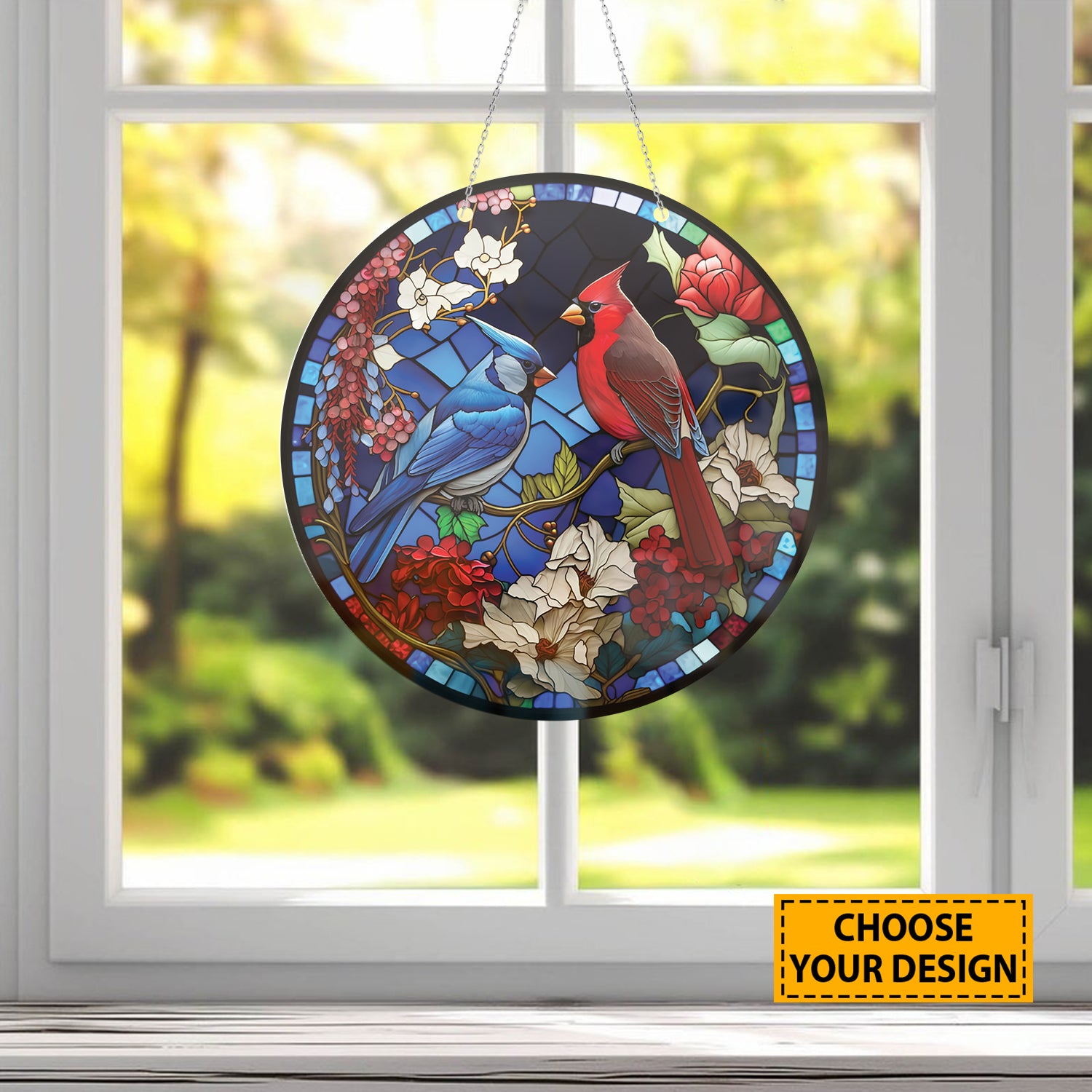 Teesdily | Cardinal Bird Customized Stained Glass Design, Cardinal Bird Lovers, Jesus Lovers, Home Decoration, Window Hanging Acrylic Ornament