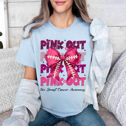 Teesdily | Breast Cancer Awareness Pink Shirt, Pink Out Tee Sweatshirt Hoodie Mug, Football Coquette T-shirt, Pink Ribbon, Game Day Shirt