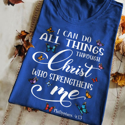 Teesdily | Jesus Butterfly Lovers Shirt, I Can Do All Things Through Christ T-shirt Hoodie Sweatshirt Mug, Christian Lovers Gifts, Faith Tee