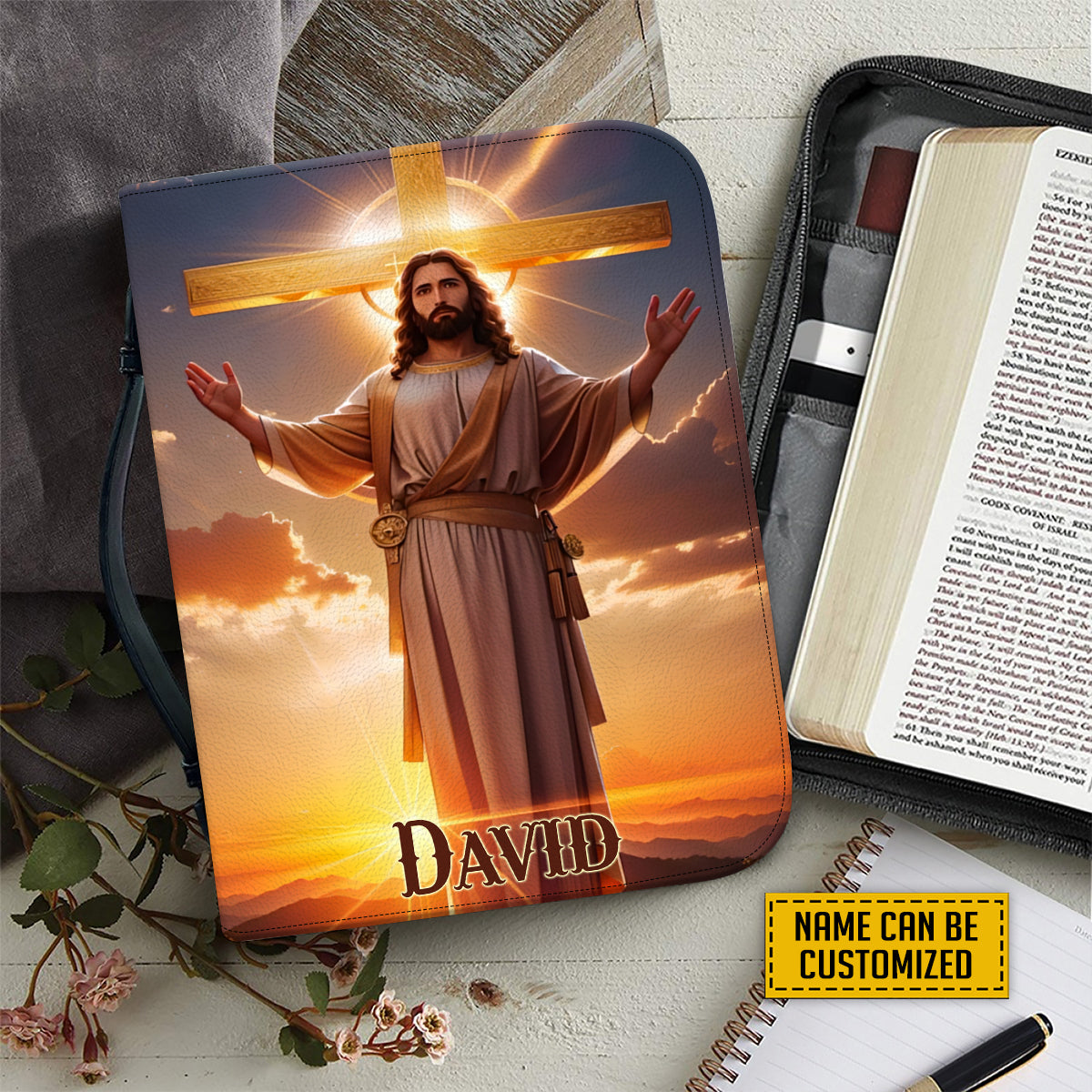 Teesdily | Custom Name Jesus Bible Cover, Jesus Christ Heaven Bible Case, For God So Loved The World Bible Accessories, Christian Gifts For Easter Day