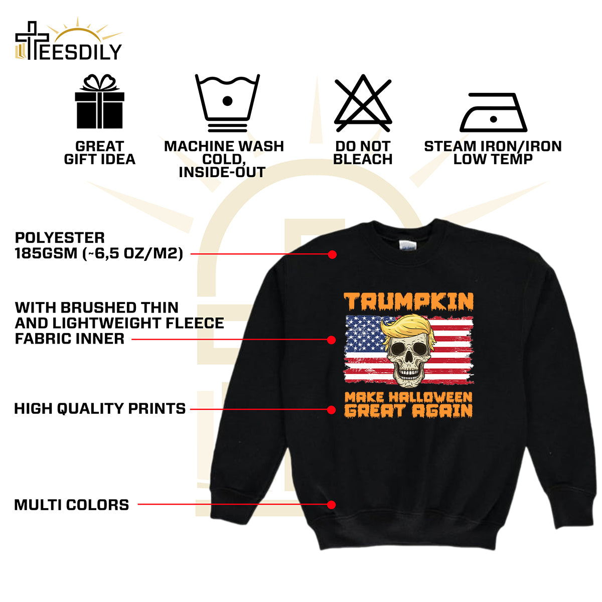 Teesdily | Skull Halloween Shirt, Trumpkin Make Halloween Great Again Sweatshirt Hoodie Mug, Spooky Season T-shirt, Funny Pumpkin Fall Holiday Gift