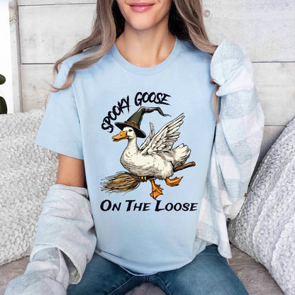 Teesdily | Halloween Goose Witch Shirt, Spooky Goose On The Loose Sweatshirt Hoodie Mug, Funny Silly Goose T-shirt, Spooky Halloween Gifts