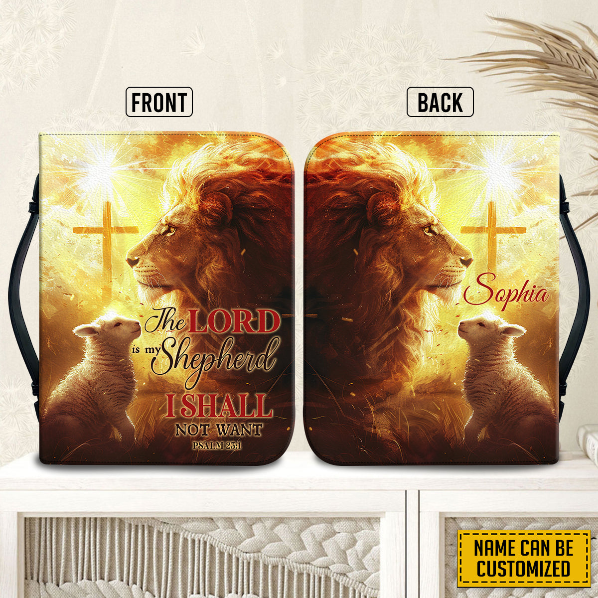 Teesdily | Personalized Jesus Lamb Cross The Lion Of Judah Bible Cover, The Lord Is My Shepherd Bible Verse, Lamb Of God Bible Bag, Jesus Lovers Gift