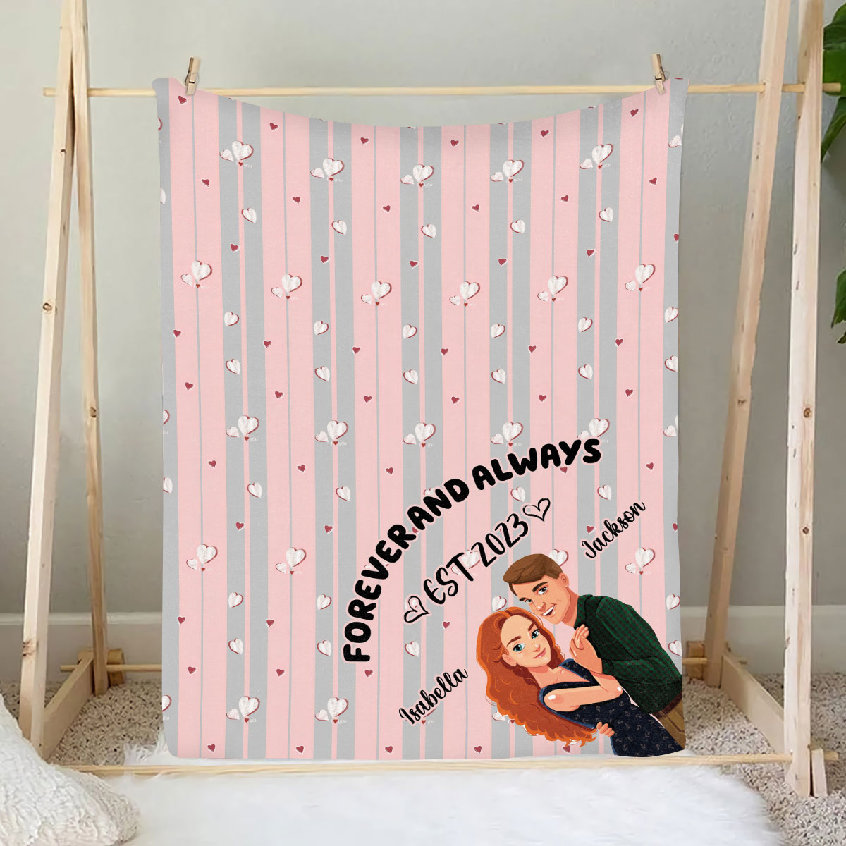 Teesdily | Couple Personalized Fleece Blanket, Valentine's Day Throw Blanket, Forever And Always, Love Anniversary Gifts, Custom Valentines Blanket