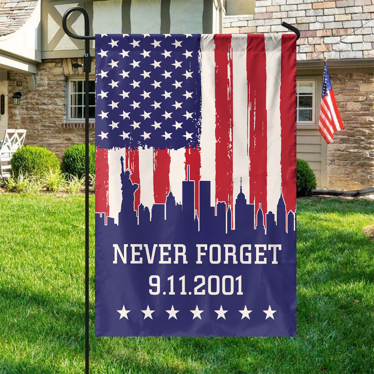 Teesdily | 11 September Day American Flag Yard Decor, 911 Never Forget House Flag, Indoor Decoration House Banner, Memorial Day Patriot Gifts