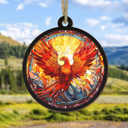 Teesdily | Fire Rooster In Stained Glass Suncatcher Window Hangings, Rooster Lovers, Christmas Tree Decoration, Holiday Gift, Xmas Gift