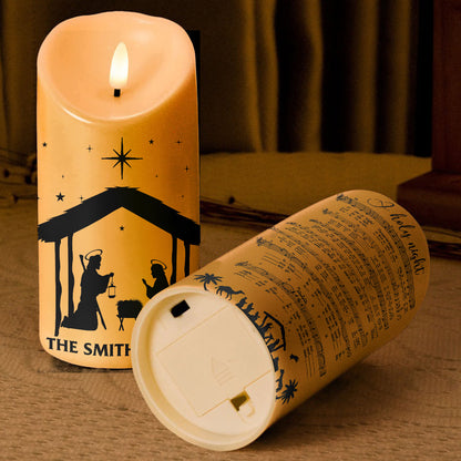 Teesdily | Custom Jesus Nativity Scene LED Candle No Battery, O Holy Night Music Sheet Nativity Christmas Decor, Religious Gift