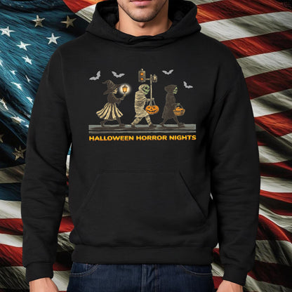 Teesdily | Halloween Horror Nights Shirt, Skeleton Witchy Halloween Sweatshirt, Pumpkin Ghost Spooky Season Hoodie Mug, Halloween Costume Gifts