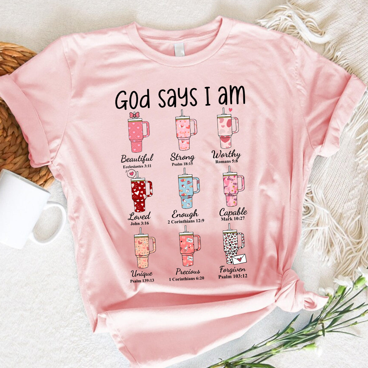 Teesdily | Valentines Day God Says I Am Shirts Short Sleeve Cute Valentine Heart Cup Tumblers Womens Sweatshirt Hoodie Mug Gift For Wife Girlfriend