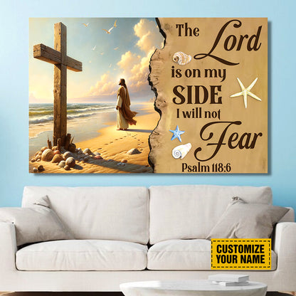 Teesdily | Customized Jesus Beach Art Canvas Print, The Lord Is On My Side Poster Canvas, Nautical Beach Theme Home Decor, Christian Gifts