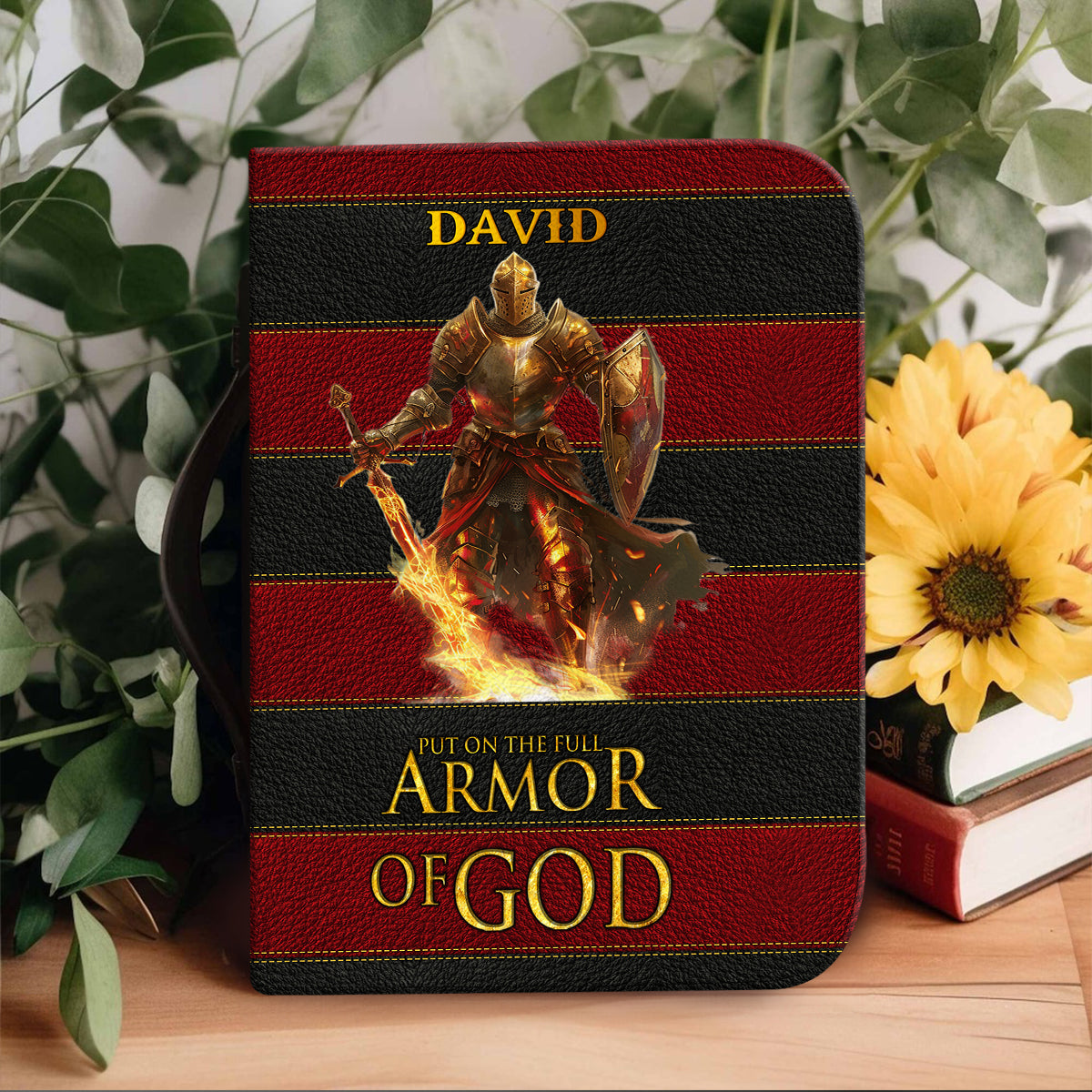 Teesdily | Personalized Jesus Warrior Bible Cover, Put On The Full Armor Of God Leather Bible Cover, Bible Bag For Men, Christian Warrior Gifts