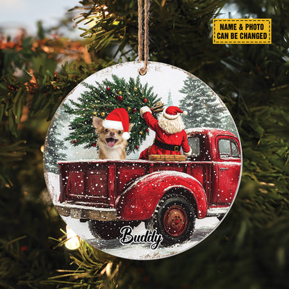 Teesdily | Chihuahua Dog Red Truck Car Ornament, Customized Dog Christmas Ornament, Dog Mom Ornament, Dog Lover Gift, Christmas Decoration