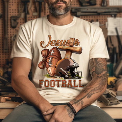 Teesdily | Jesus Football Shirt, Jesus Christ Cross Game Day Sweatshirt, Christian Football Family Hoodie Mug, Football Mom Gift