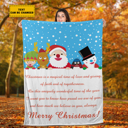 Teesdily | Cartoon Christmas Fleece Blanket Custom Text Christmas Is A Magical Time Of Love Sherpa Blanket Christmas Inspiration Gift For Lover